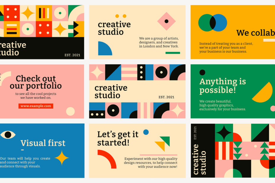 Editable blog banner template psd bauhaus inspired flat design set