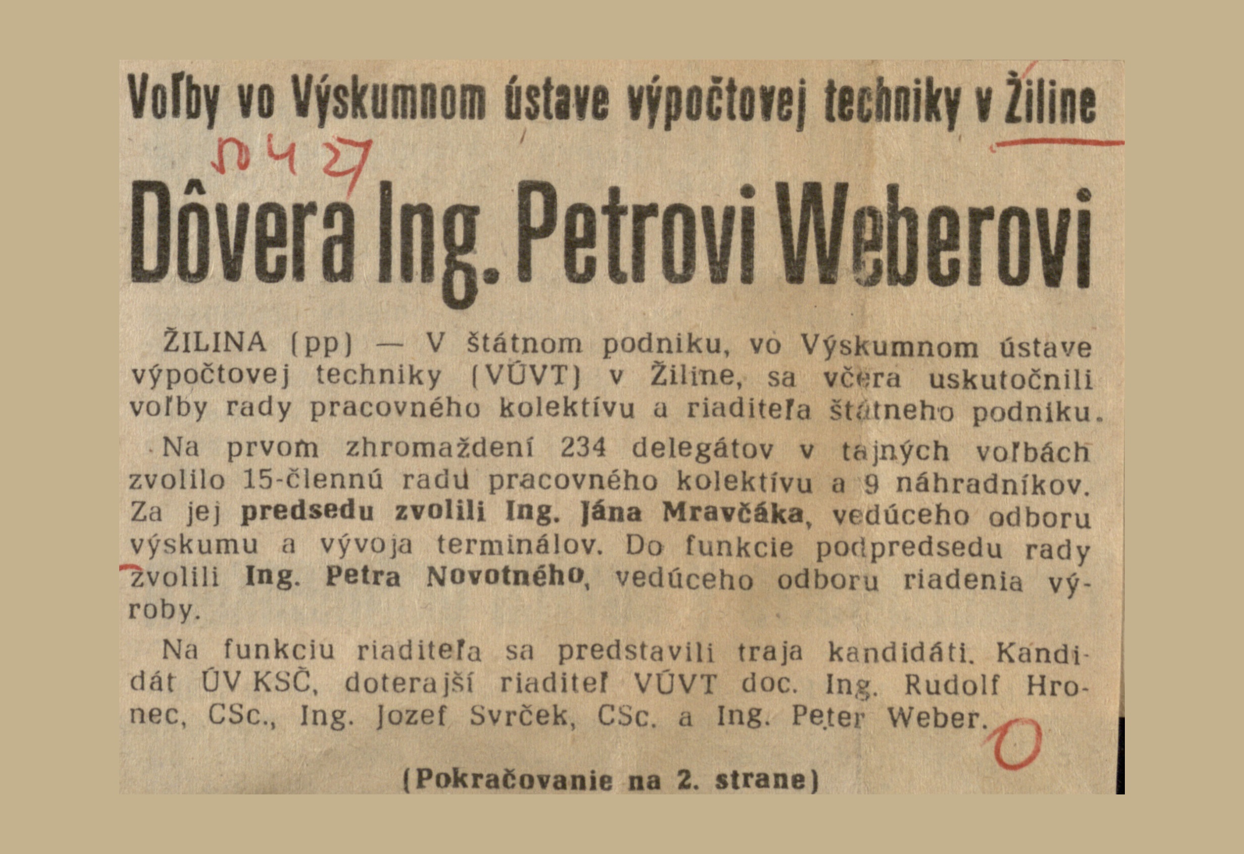 Sken č. 1: Dôvera Ing. Petrovi Weberovi